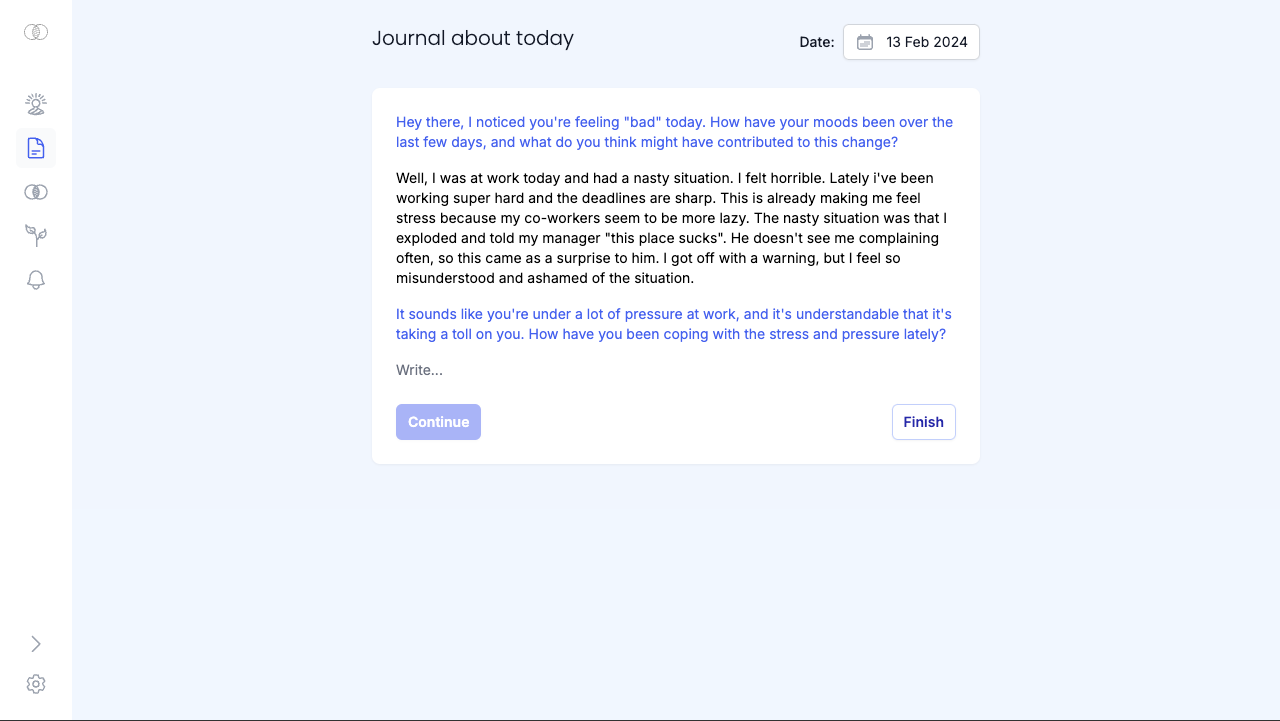 Product screenshot: creating a journal entry